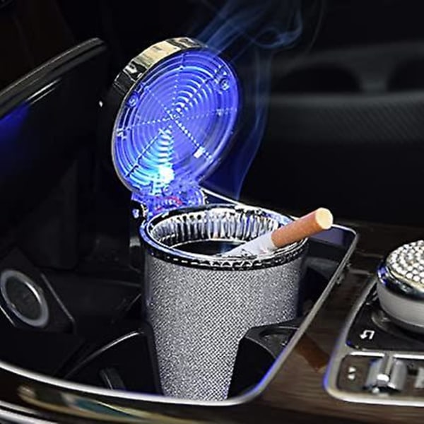 D98DS Bilaskkopp - Färgglada lampor - Med LED-lock - Bärbar - Rökfri - Bilaskkopp - För utomhuscamping