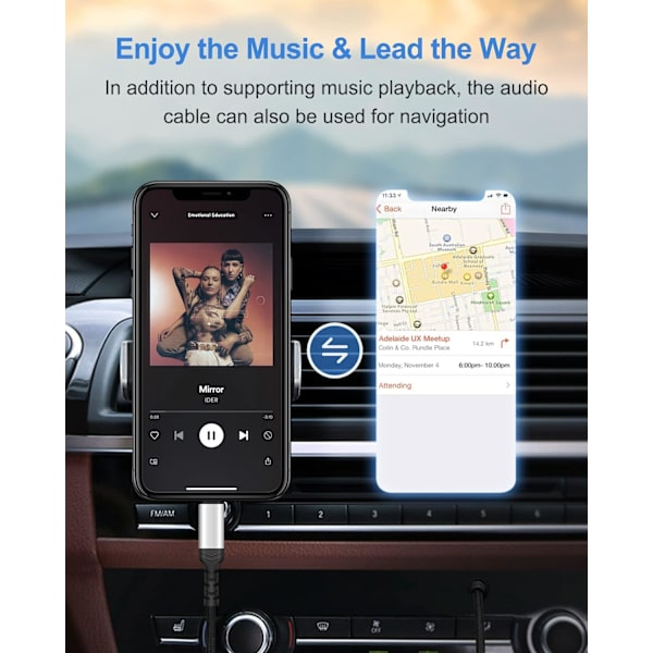 Billadapterkabel til iPhone, 1m stereo han lightning