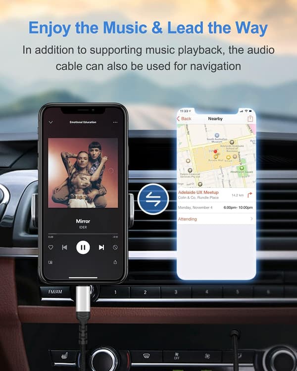 Biltillbehör ljudkabel för iPhone, 1m stereo hane lightning