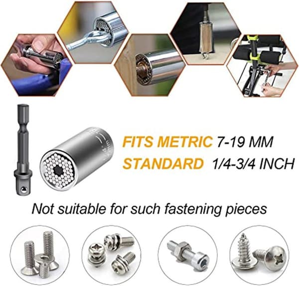 Multifunktionel 7mm-19mm Universal Ratschet Sokker Metrisk Nøgle