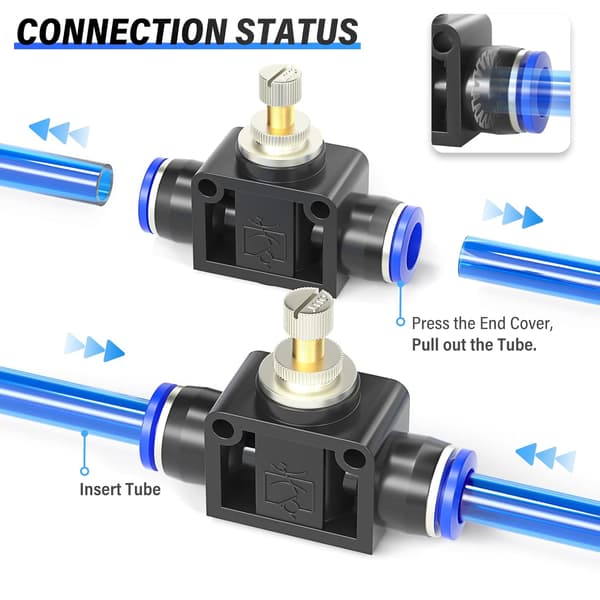 Luftflödeskontrollventil med Push-to-Connect-koppling - 6MM rör OD x 6MM rör OD SCF-6 (5-pack)