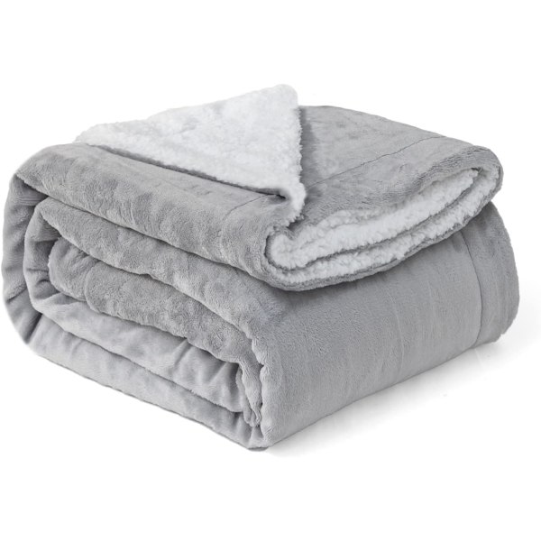 1 flanell myk og fluffy sofa dobbeltsidig mikrofiberteppe for seng, sofa og reise 150 x 200 cm (lys grå, dobbel)