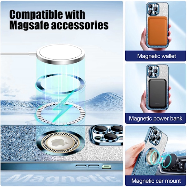 iPhone 14 Pro Max Magnetiskt Skal Kompatibelt med MagSafe, Fullt Skydd Smalt Stötsäkert Repskyddande Glitterfodral w