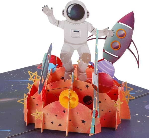 1 stk 3D Rom Astronaut Pop Up Bursdagskort for Barn Gutter