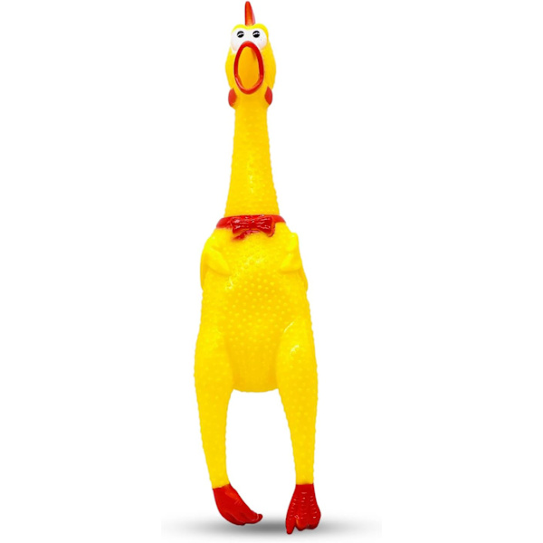 Gummiskrik Kyckling Leksak, Gul Stor（35cm）