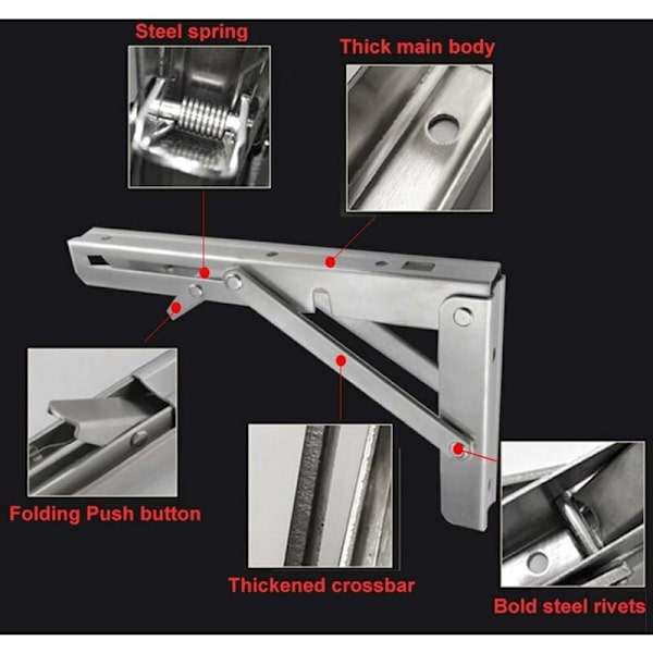 2 Foldable Wall Shelf Brackets, Save Space, Shelf Bracket with St