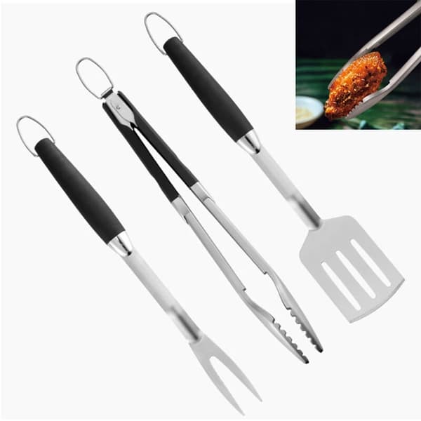 3-delt grilltilbehørsett, grilltang, stekespade og gaffel