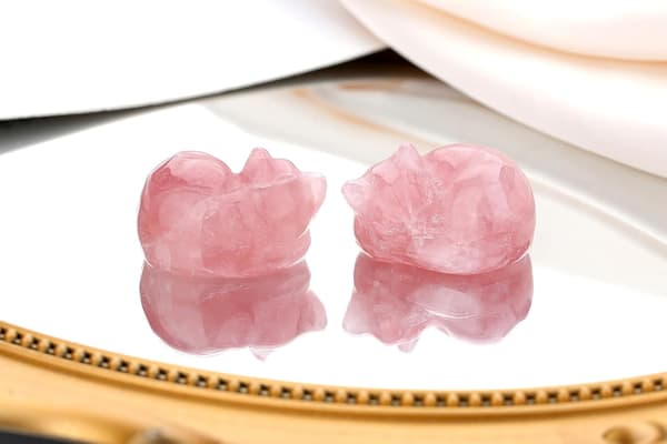 Rose Quartz Katteindretning Pink Gave Krystaller Sovende Kat Statue Sten