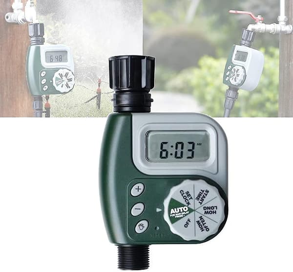 Vandingstimer, udendørs vandingsstyring, automatisk sprinkler, elektronisk slangetimer, flere programmer