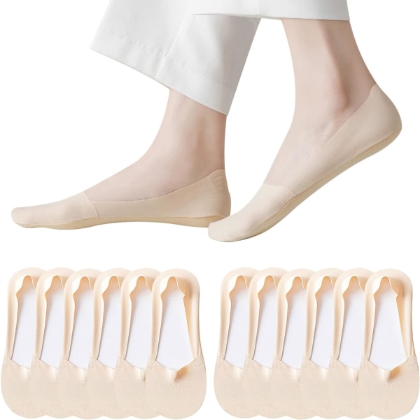 6 par beige sokker for kvinner - sklisikre i silke, nylon og silikon