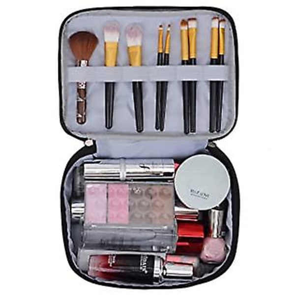 (Svart) Makeupväskor Dubbla lager Resekosmetiska väskor Makeup Organizer Toalettväskor