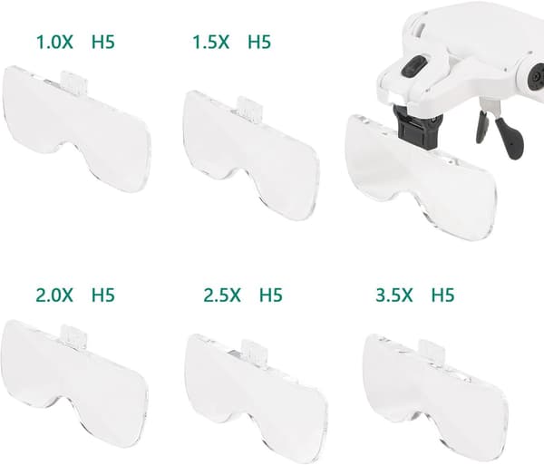 Forstørrelsesglass med 2 LED-lys - 5 avtagbare linser (1.0X til 3.5X