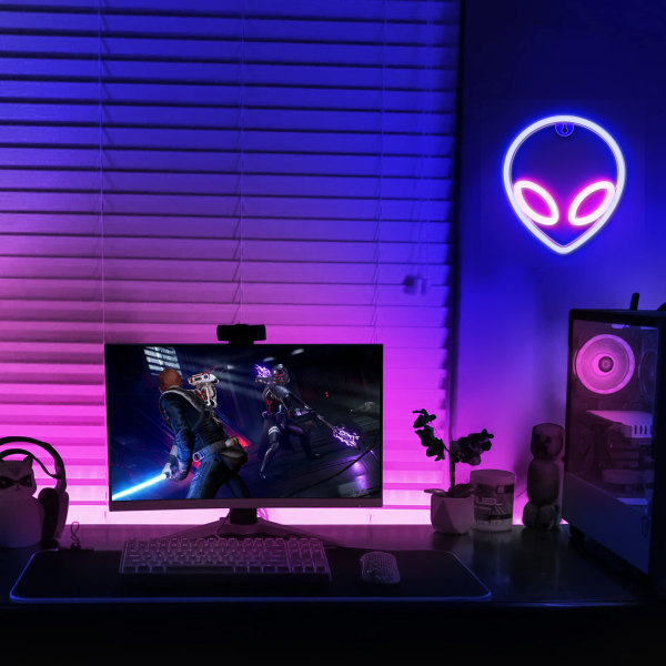 Alien neon, rosa og blå romvesen dekorasjoner