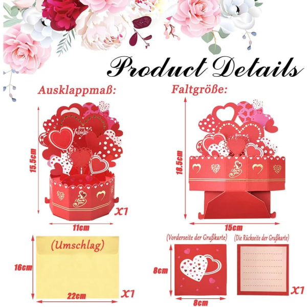 1 piece Foldable Stereoscopic Box Valentine's Day Card,3D Pop Up