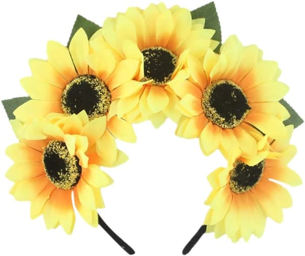 1 solsikkehode med blomsterhodeband, blomster for kvinner