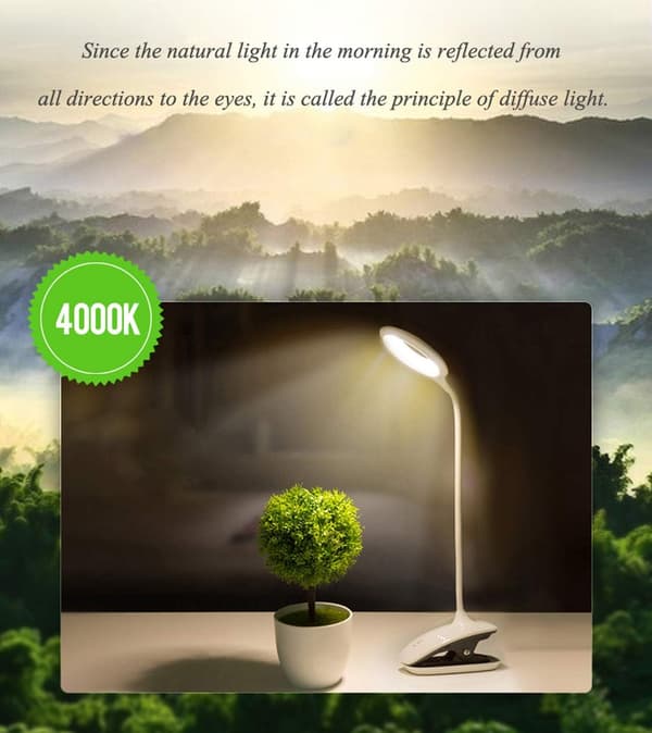 LED-klemmelampe, sengelampe, berøringssensor, 360 grader