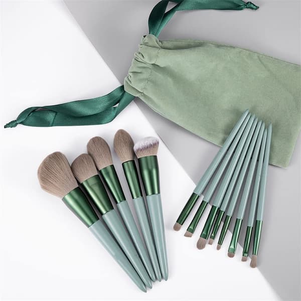 13-delad makeupborste set, foundation borste, ögonskuggsborste, makeupborste set, grön