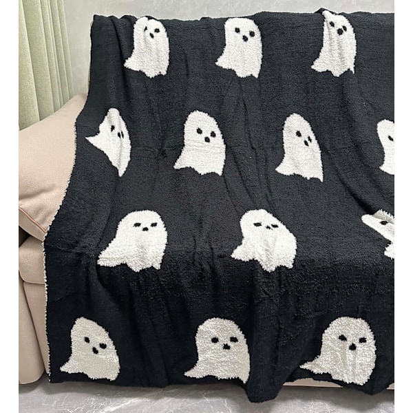 Halloween Spøgelses Tæppe Sort Halloween Tæppe Letvægts Blødt Plysset Fuzzy Vendbart Tæpper til Seng Sofa
