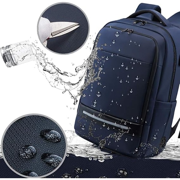 Laptopryggsekk med krok, 17 tommer vanntett forretningsreise arbeidsdatamaskin ryggsekk med USB-ladepunkt, anti-t
