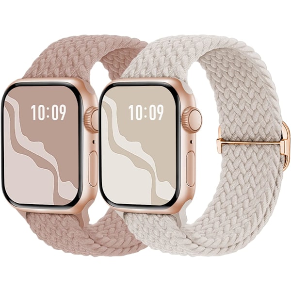 Flätat Solo Loop-band Kompatibelt med Apple Watch 38mm 40mm 41mm, Justerbara Elastiska Band för Kvinnor och Män