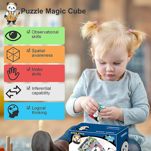 3-pack söta panda magiska kuber, 3D Infinity Star Cube Magnet Fidget Toy, pusselkuber för barn och vuxna