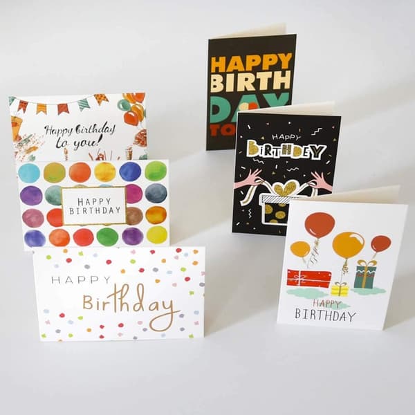 Fødselsdagskort - Sæt med 12 i Bulk Inkluderer 6 Designs, med