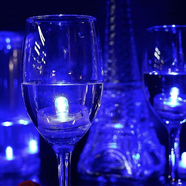 Sininen 24 kpl vedenpitävä vedenalainen pyöreä mini LED-tealight-valot upotettavat valot kodin hääjuhliin maljakkojuhliin festivaaliin ystävänpäivän koristeluun