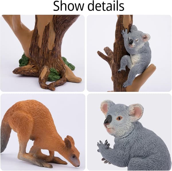 7 stk. australske dyrefigurer inkludert koala og kenguru