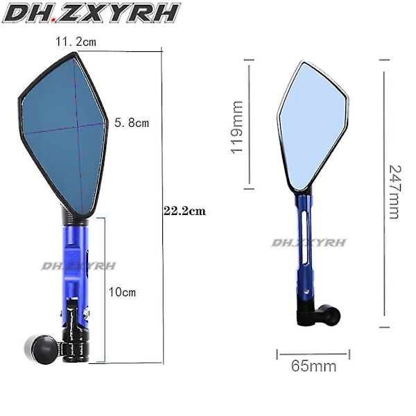 Motorcykelbackspegel Antireflexspeglar för Yamaha Mt-09 Mt09 Mt 09 Mt 07 Mt07 Mt-07 Tracer 2014-2021 2-Blå