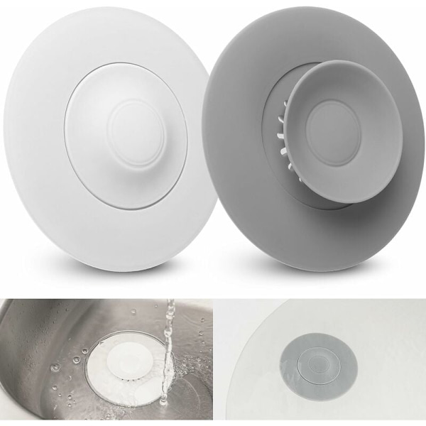 Universal afløbspropper, 4 stk., Ø 10 cm, hvid + grå, silikone