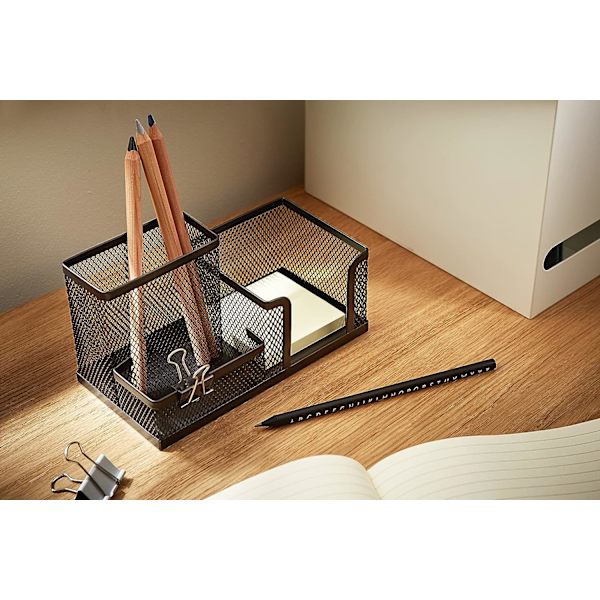 Skrivebordsarrangør Penne Visitkort Holder Notesblok Metal Mesh Sort