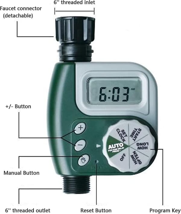 Vannspreder, automatisk vanningskontroll for utendørs vanning, elektronisk slangetimer, flere programmer