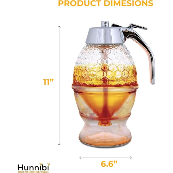 Droppfri Glas Honungsdispenser - Vacker Honungskakaformad Kruka och Lönnsirapdispenser - Perfekt Bi-Dekoration och Stativ