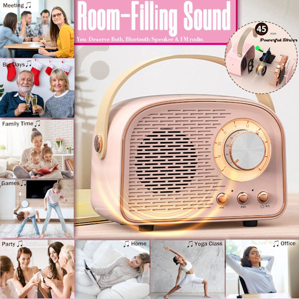 Retro Bluetooth-kaiutin, söpö minikaiutin, kannettava langaton kaiutin TWS:llä kotiin, ulkoiluun, matkalle, kirjahyllylle
