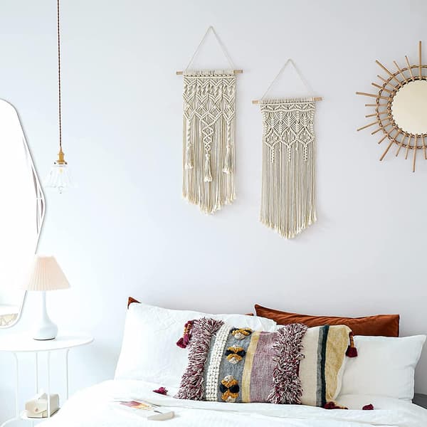 2 st Macrame vävda väggbonader Boho Home Chic Bohemian Geometric Art Decor - Vacker dekoration för barnrum, sovrum, lägenhet, sovsal, present till Chri