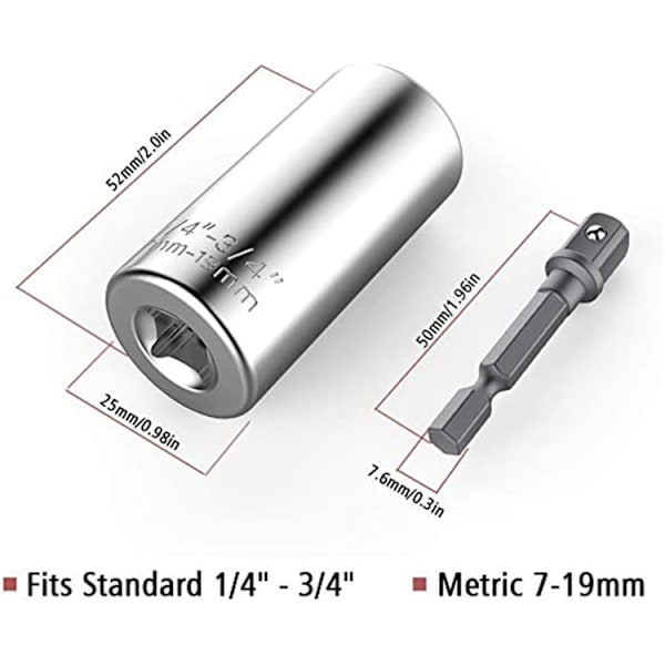 Multifunksjons 7mm-19mm Universal Ratsjett Sokker Metrisk Nøkkel