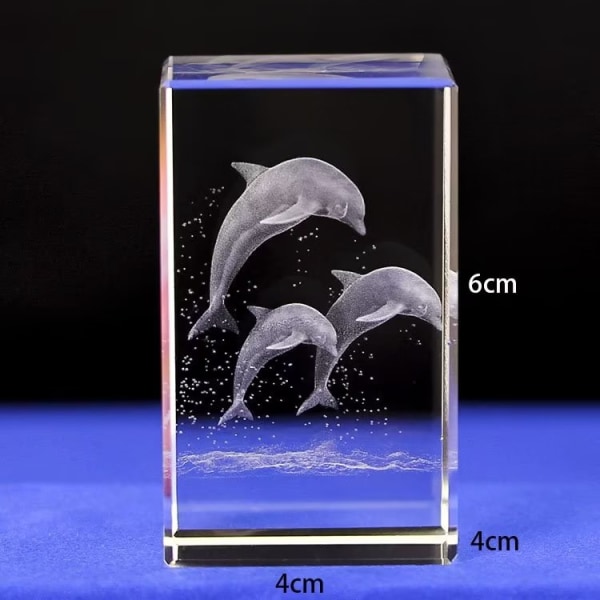 1 piece Laser Engraved Crystal Decoration - 3D Dolphin Pattern