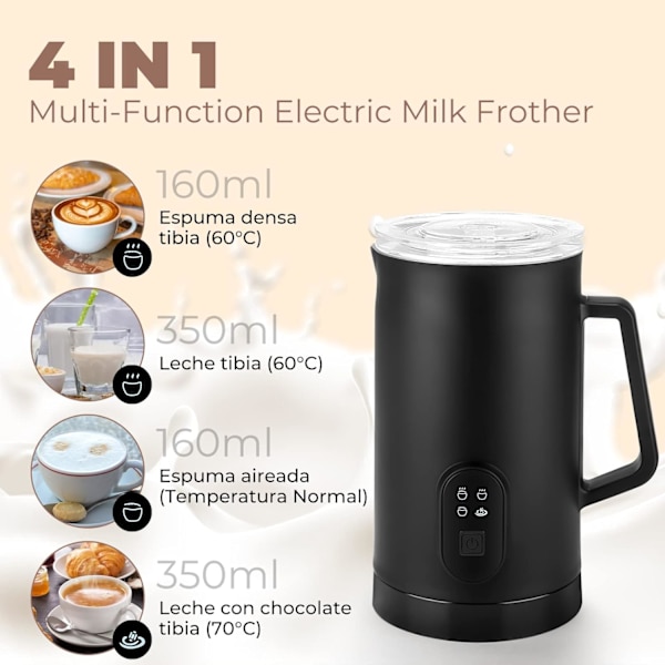 Melkeskummer, 400W Automatisk Melkesteamer, 4-i-1 Melkeskummaker, Melkeskummer og