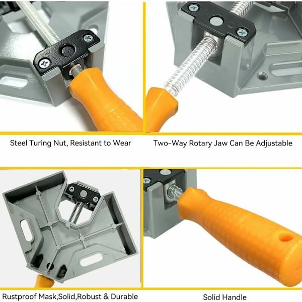 2 stk 90° vinkelklemme, hjørnesveiseklemme med justerbart dreibart kjeve