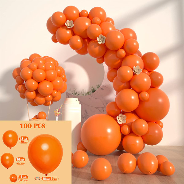 Oranssit ilmapallot, 100 kpl tummanoranssit seppeleilmapallot, 5 10 12