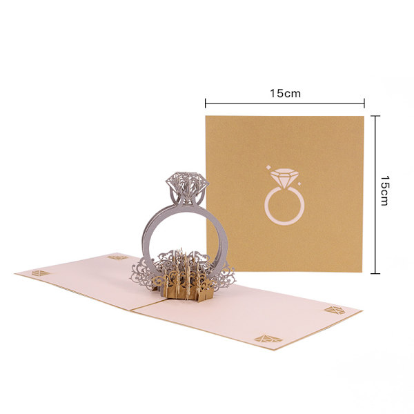 1 stk. Diamantring 3D Pop Up Hilsen Kort Bryllup Kort med