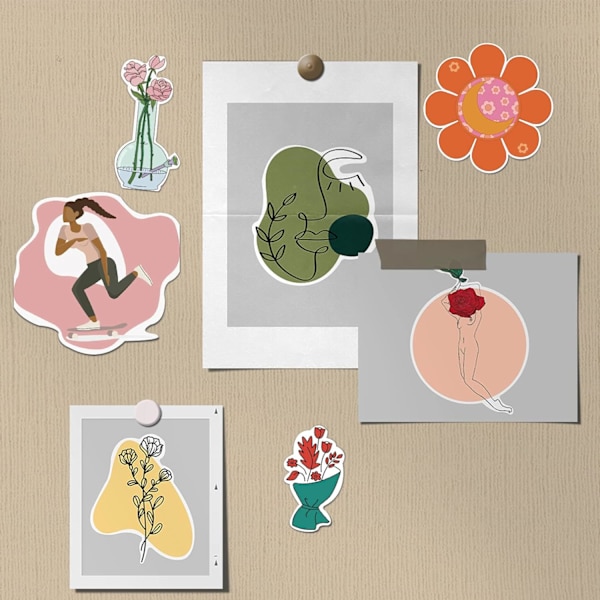 100 st Boho Estetiska Dekaler Minimalistisk Abstrakt Linjekonst