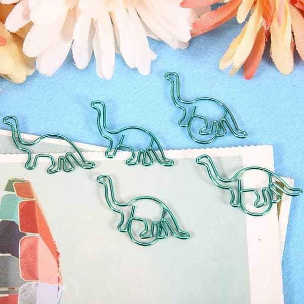 12 stykker papir klips, rustfritt stål dinosaurformet papir