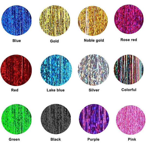 4800 stykker 12 farger hårglittertråder, 120CM hårglitter, hårforlengelsessett, skinnende hårglitter glitterfrisyrer, hårglitterforlengelser