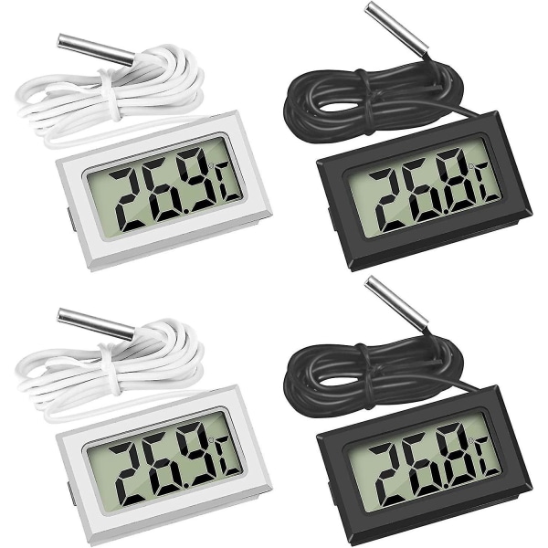 Mini Digital Lcd Termometer Temperatur Med Temperatur Probe Sensor Tester(2x Sort 2x Hvid)
