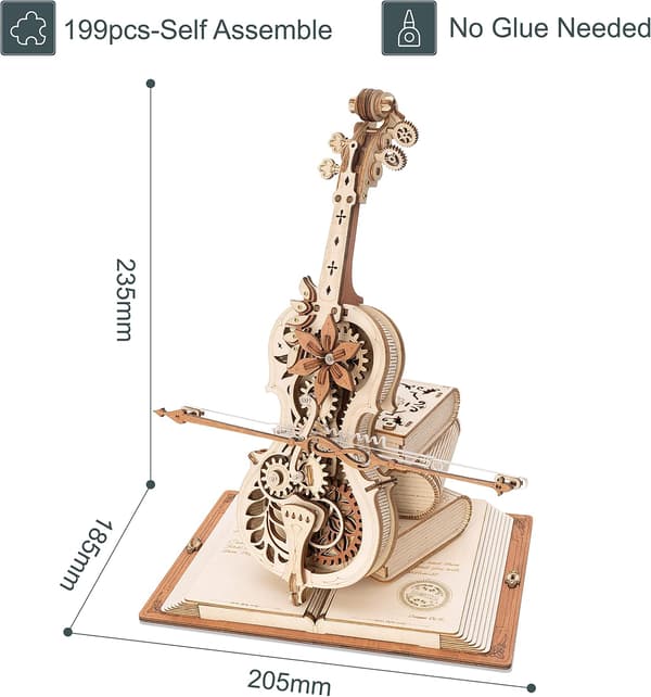 1 stk 3D Træpuslespil, Cello Musikboks, Modelbygningssæt til