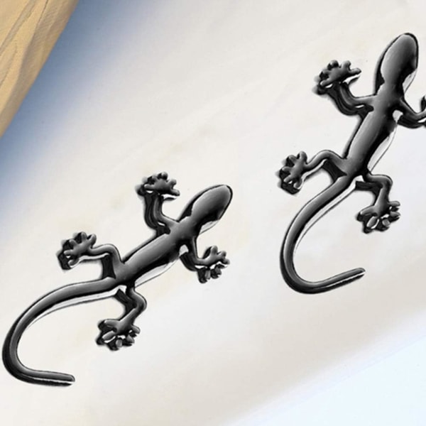 2 stk (Sort) Metal Gecko Logo 3D Bilskilt Emblem Klistermærke Solid C