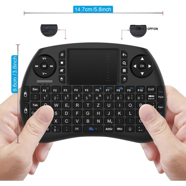 Mini-näppäimistö langattomalla kosketuslevyllä, sopii Android TV:lle