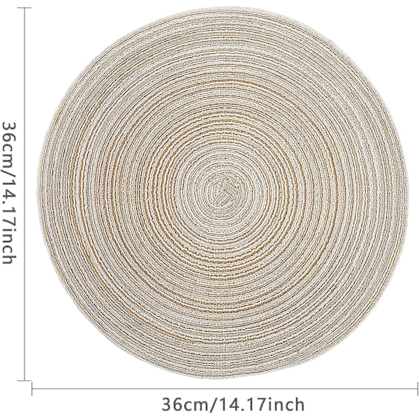 36cm (beige) pöytätabletit, pyöreä pöytätabletti PP punottu 6 kappaleen setti pestävä lämmönkestävä liukumaton