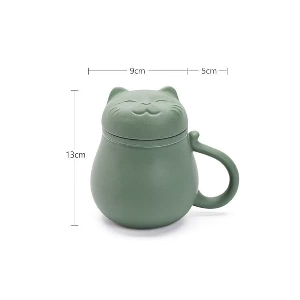1 stycke (Grön) Keramisk Tekopp med Infuser och Lock (301-400ml),